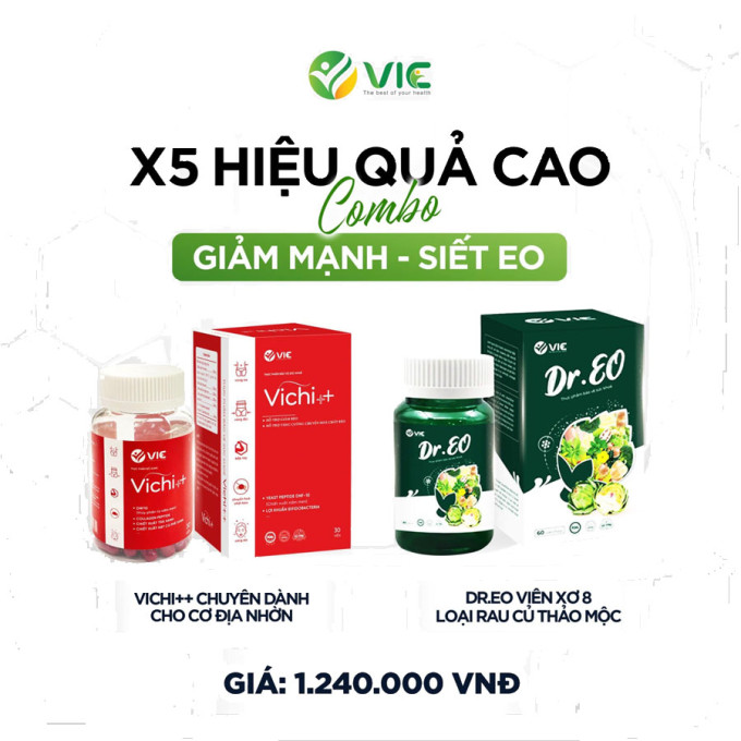 Combo Giảm Cân Giảm Mỡ Bụng Vichi + Dr Eo cho cơ địa nhờn ( liệu trình 30 ngày giảm 5-10kg) | Tặng khóa cân
