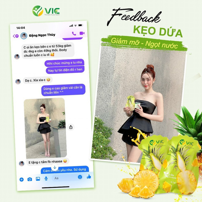 Một số review đánh giá từ khách hàng về Kẹo Dứa Giảm Cân VIC