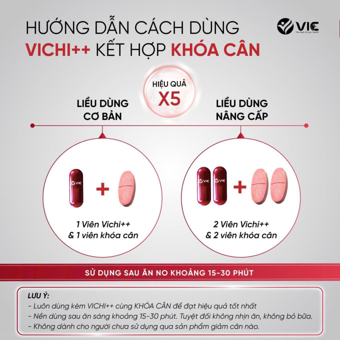 Để đạt hiệu quả tốt nhất, bạn nên uống 1 viên Vichi++ mỗi ngày, có thể tăng lên 2-4 viên tùy thuộc vào cơ địa mỗi người