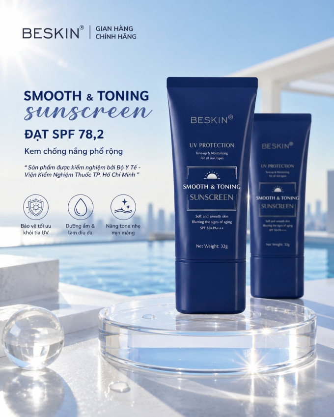 Kem Chống Nắng Beskin Smooth & Toning Sunscreen SPF 50+ PA+++ 32g