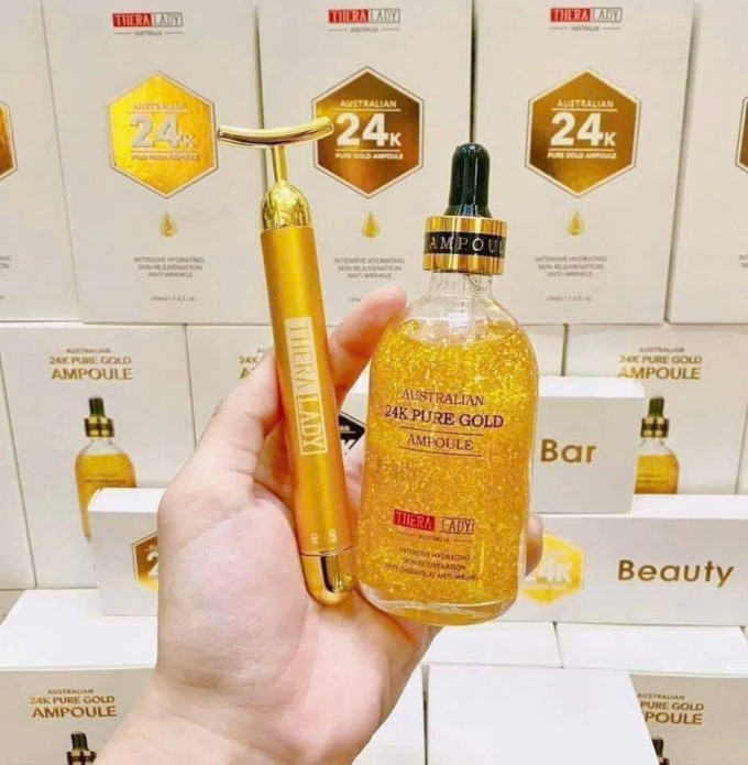 Serum vàng 24K Australian Pure Gold Ampoule 100ml của Úc – Tặng kèm thanh lăn massage mặt